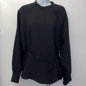Zara black Asian style long Sleeve textured balloon sleeve blouse small